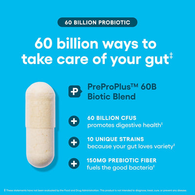 60 Billion Probiotic - Supports Constipation, Diarrhea, Gas & Bloating